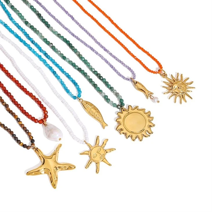 Colorful Bead Sun Starfish Charm Necklace high quality