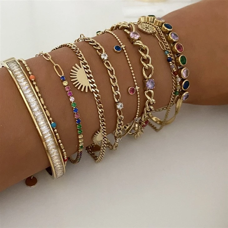 Colorful Zircon Chain Bracelet