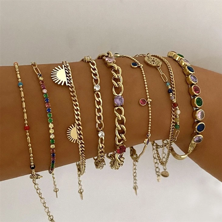 Colorful Zircon Chain Bracelet