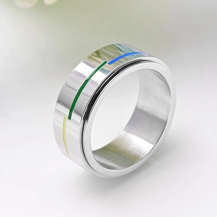 Rainbow Stripe Stainless Steel Spinner Ring high quality