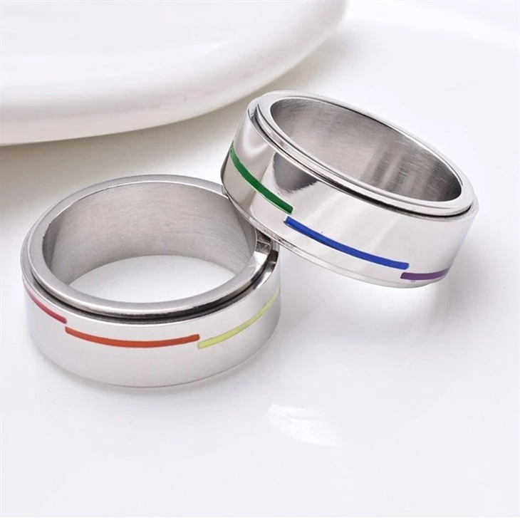 Rainbow Stripe Stainless Steel Spinner Ring best